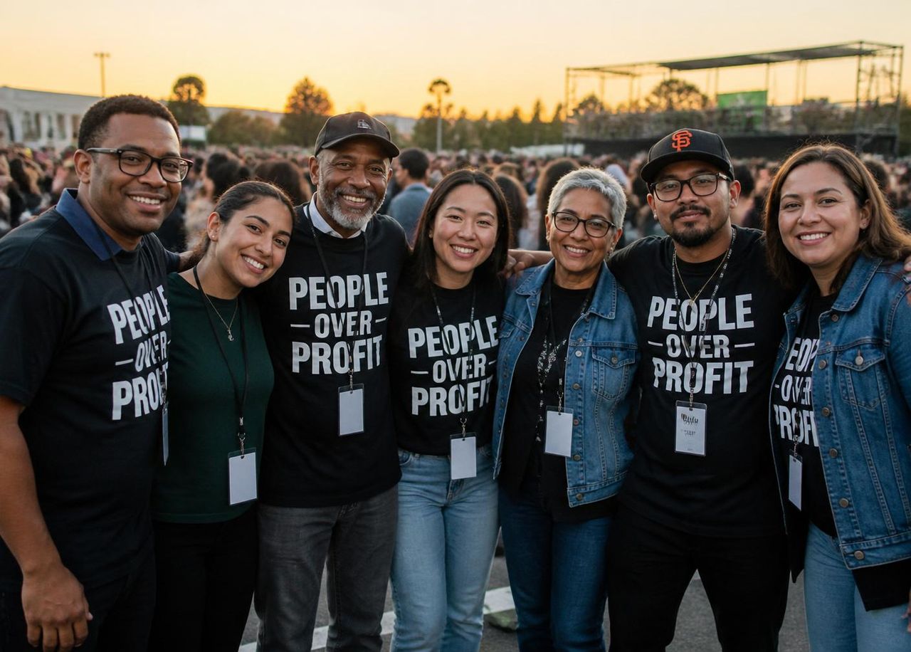 Community gathering at sunset
